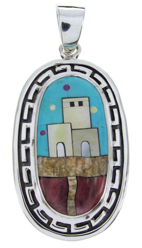 Multicolor Native American Village Design Jewelry Pendant YS69941